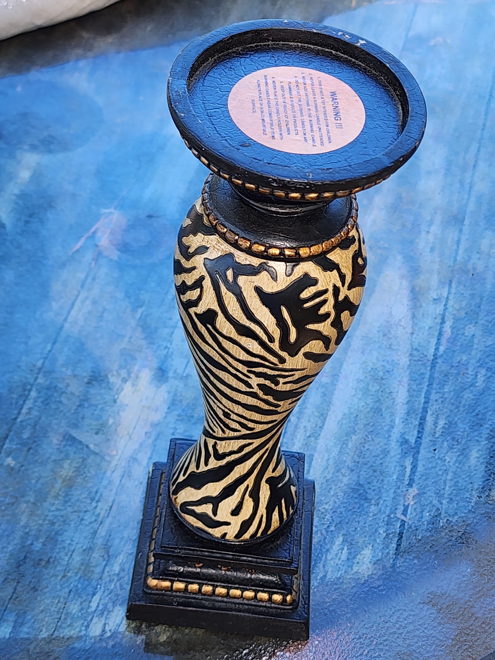 Black and Cream Zebra Pattern Candle Holder - Home Accents